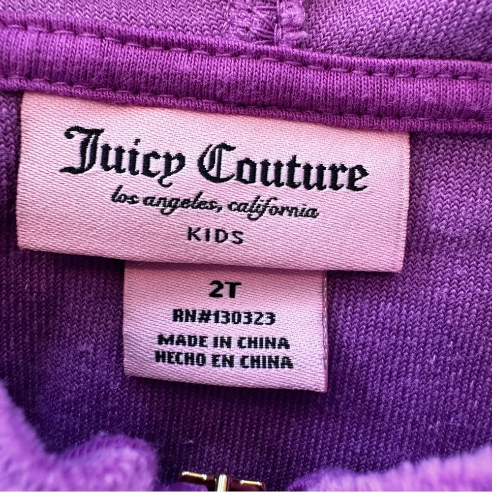 Juicy Couture Velour Y2K Hoodie Track Jacket Girls 2T Purple Gold Kids
